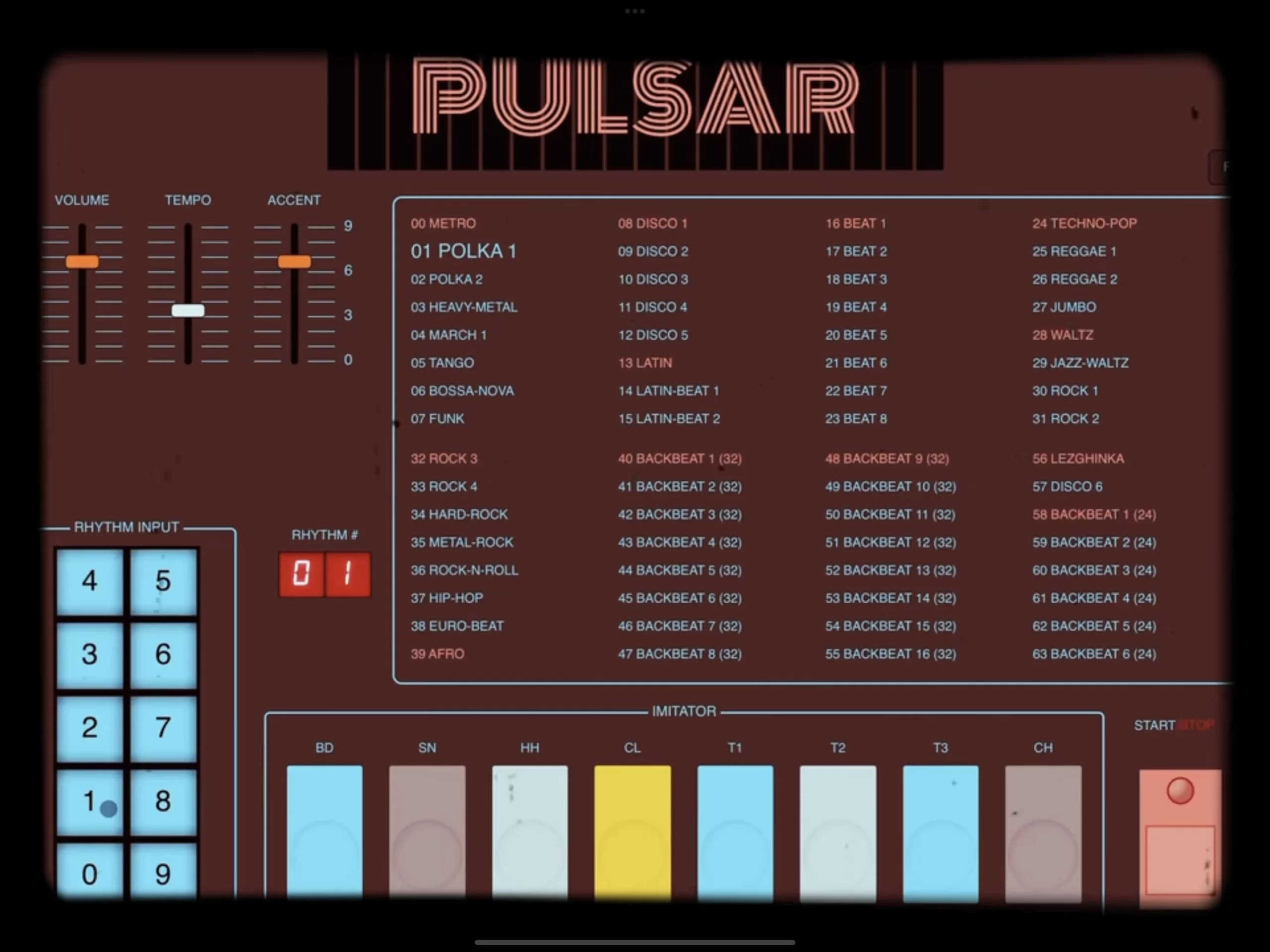 Presets of Different Rhythms from an iOS Drum Machine Pulsar