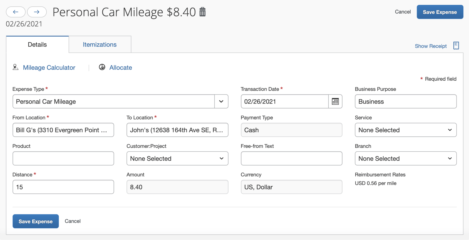 SAP Concur Mileage Tracking TripLog