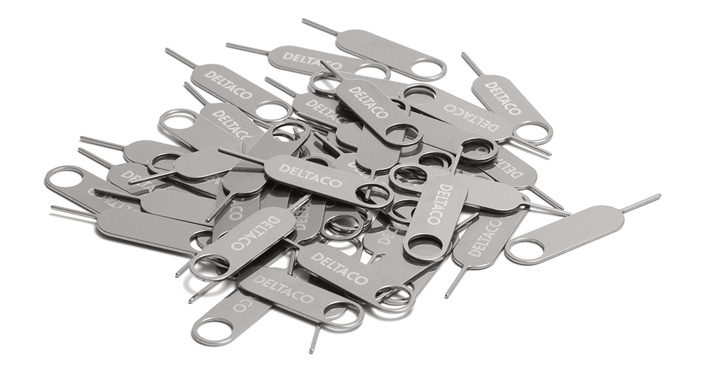 DELTACO sim card tray opener, 50pack, stainless steel