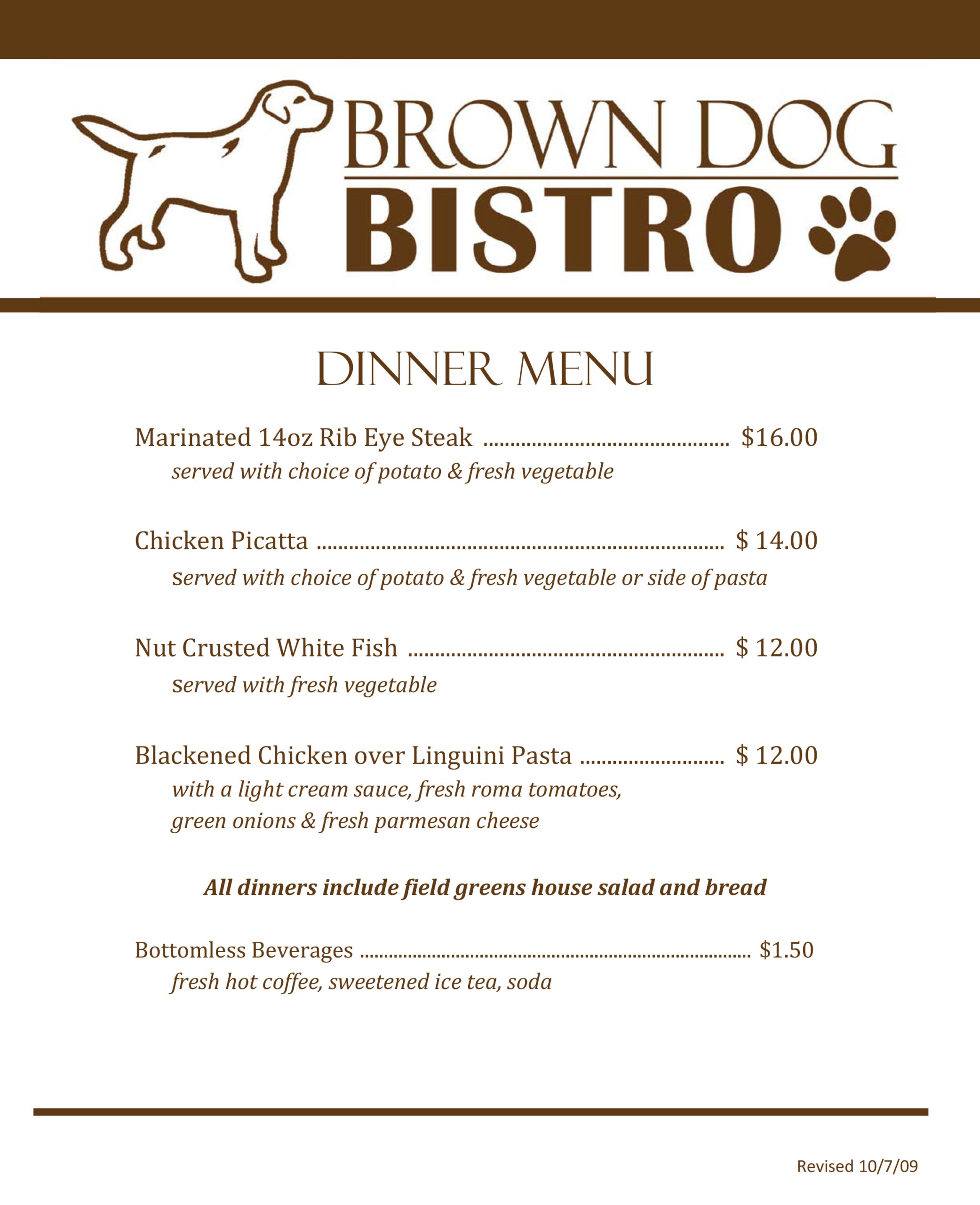 Brown Dog Bistro Menu Triquetra Branding, Marketing, Promotions