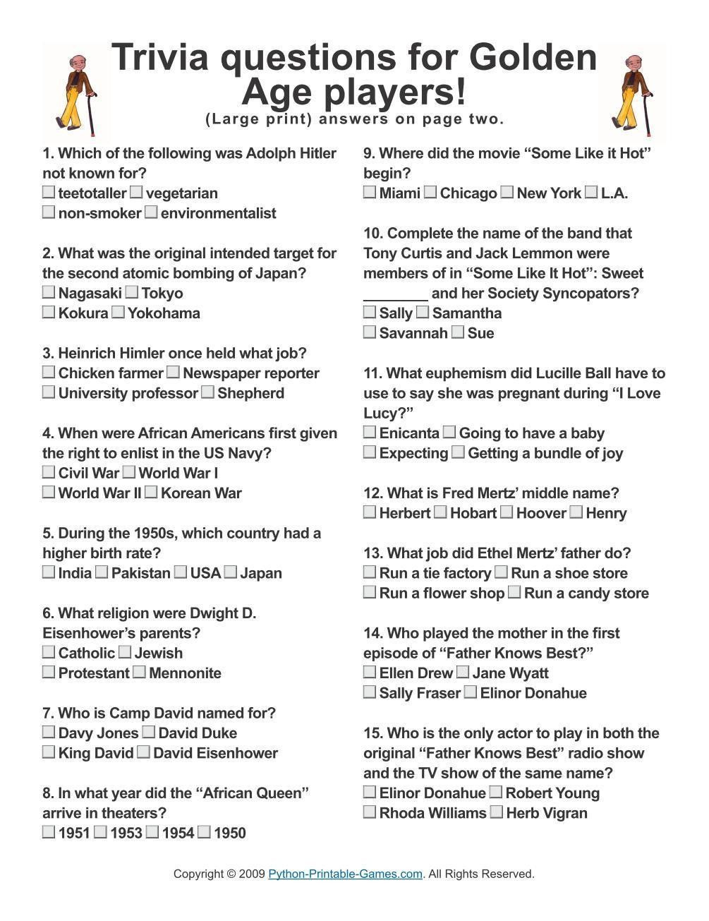 Trivia Questions And Answers Seniors Trivia Questions and Answer