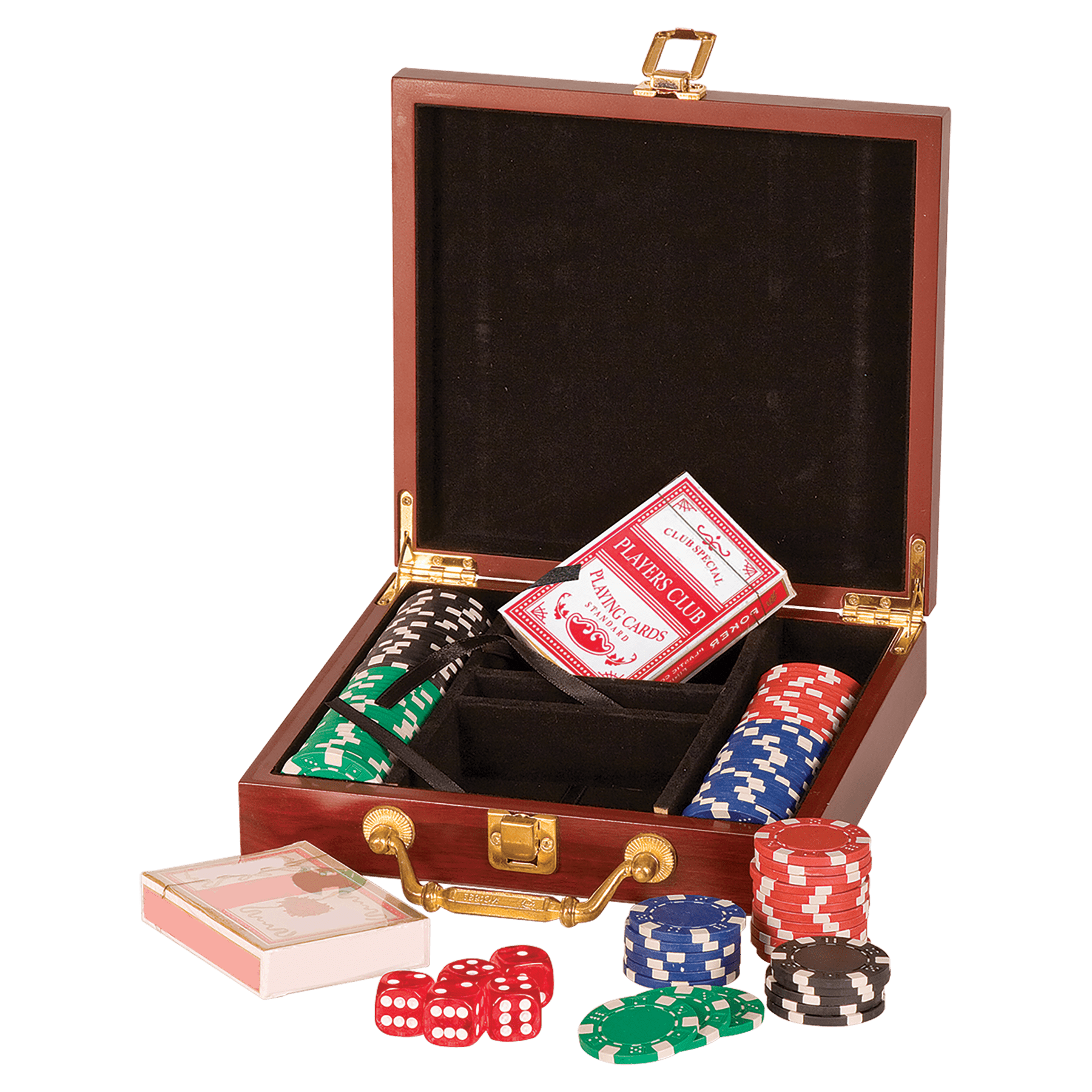 Rosewood Finish Poker Gift Set with 100 or 300 Chips, 2 Decks of Cards