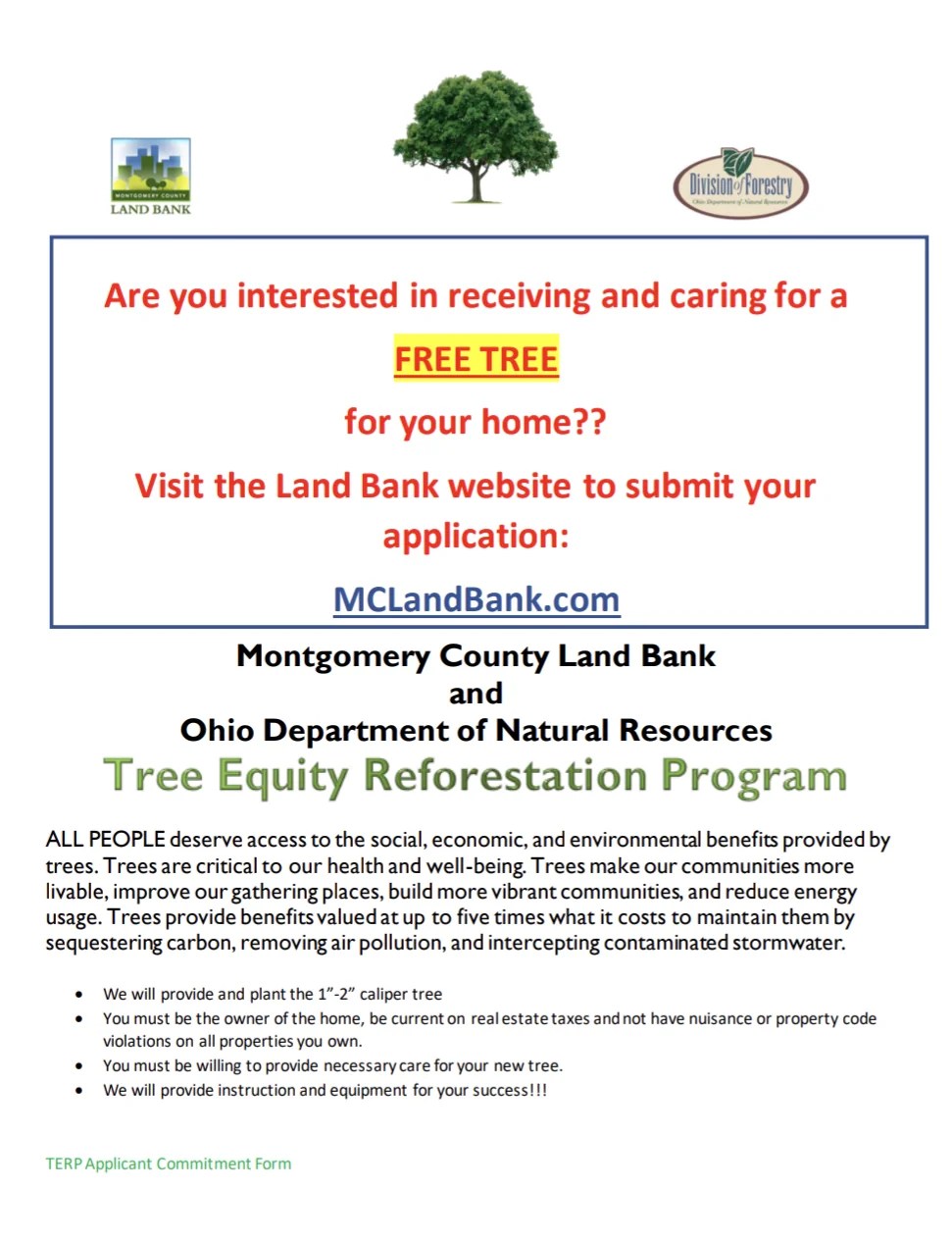 Free Tree Program County Land Bank Trotwood, Ohio