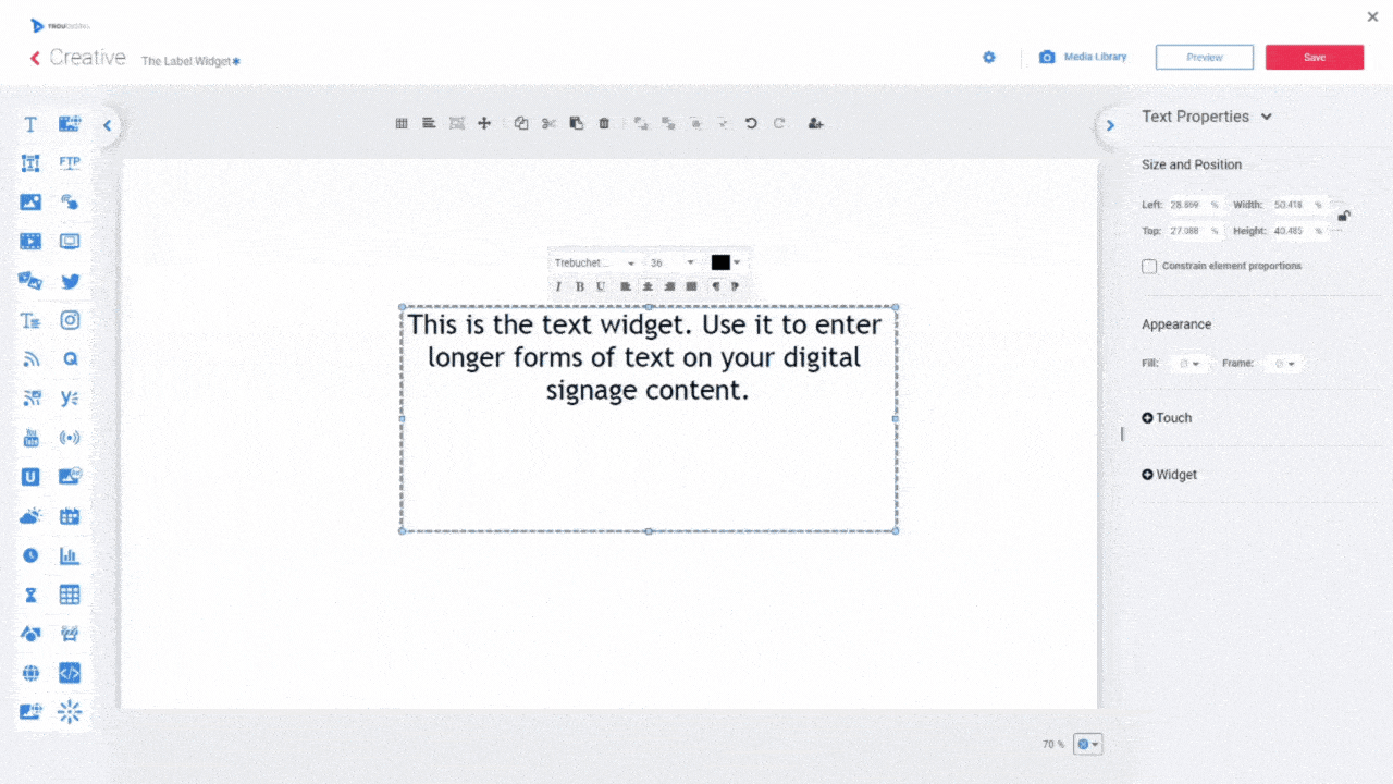 Using TextBased Digital Signage Widgets On The Studio TrouDigital