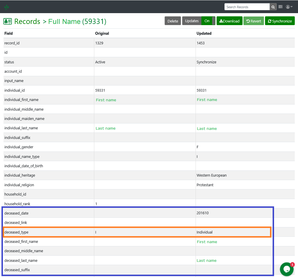 Individual & Household Deceased Records TrueGivers