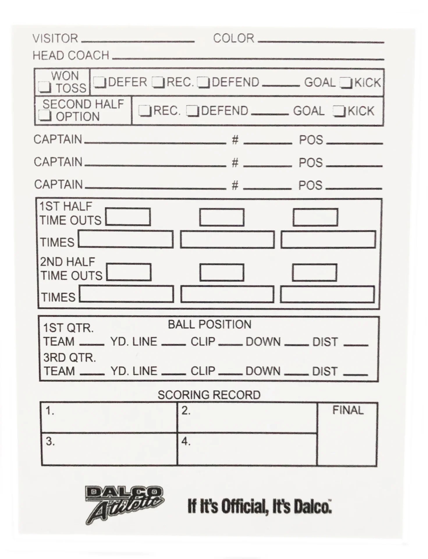 Football ThrowAway Game Card True Officials