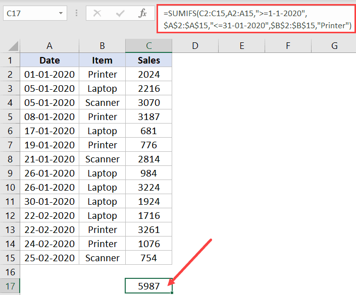 How to SUM values between two dates (using SUMIFS formula)