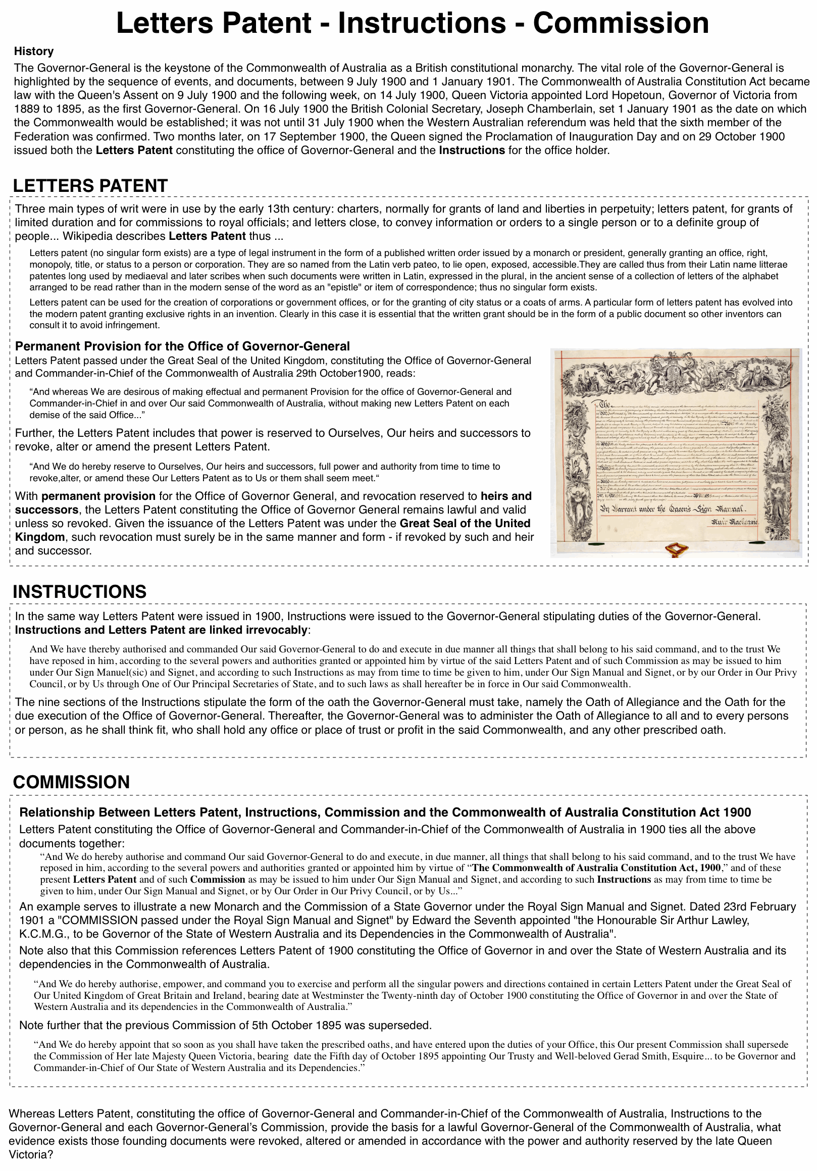 The Importance Of Letters Patent For The Office Of