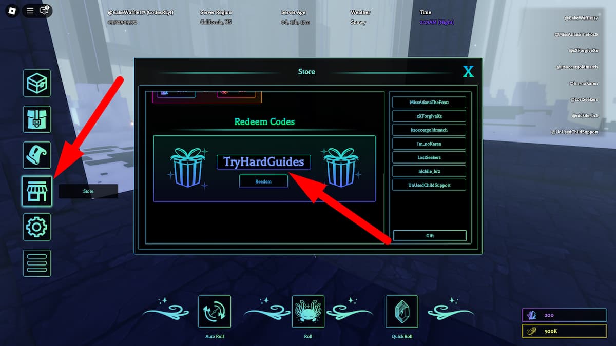How To Redeem Codes In Axos RNG Roblox