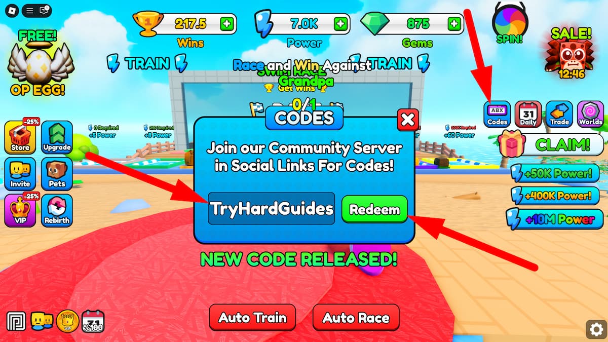 How To Redeem Codes In Race Swimmer Simulator Roblox