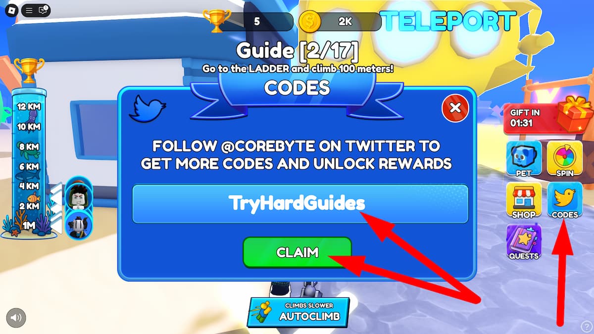How To Redeem Codes In Climb And Dive For Cash Roblox