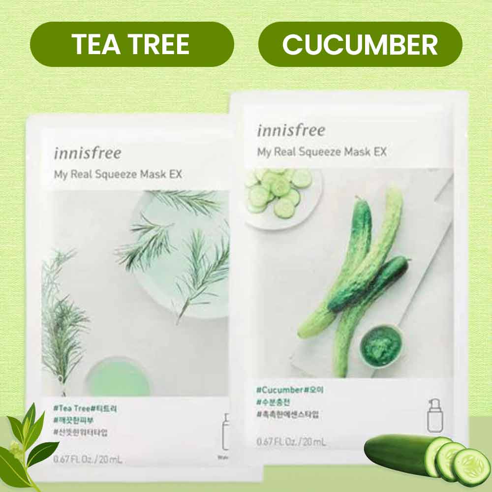 NEW RANGE Innisfree My Real Squeeze Tea Tree & Cucumber Sheet Mask C