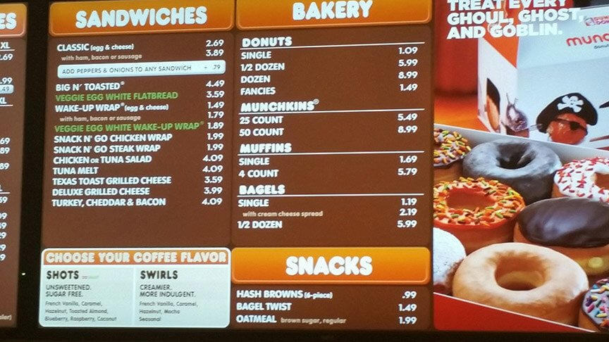 Dunkin' Donuts Menu Prices
