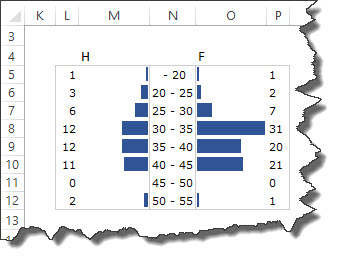 La date de naissance et du sexe, réalisation d'un tcd par tranche d'âge 2/ pyramide des ages (données différentes car fait en 2 temps) Utiliser La Fonction Frequence Et La Mise En Forme Conditionnelle Pour Faire Une Pyramide Des Ages Tss Performance A Chacun Son Tableau De Bord