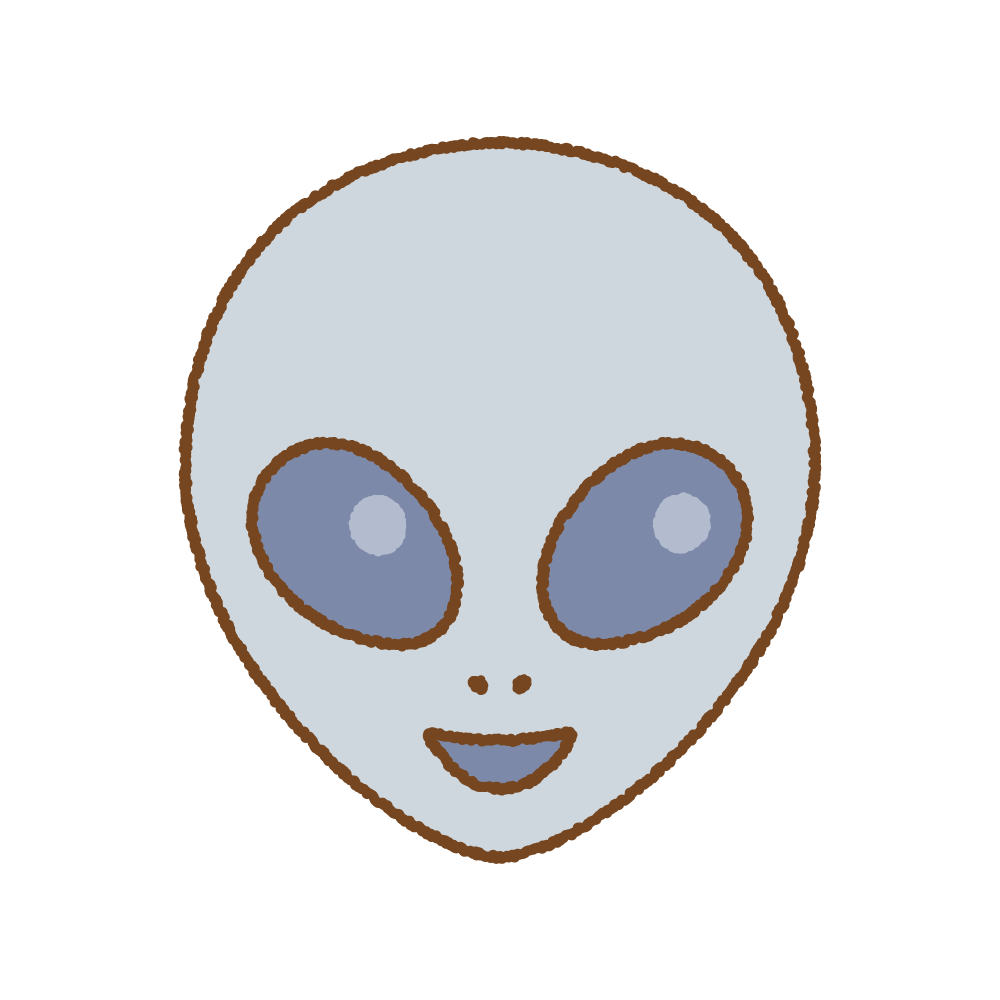 Ufoに乗った宇宙人 | 無料イラスト＆かわいいフリー素材集 ねこ画伯コハクちゃん 笑う宇宙人グレイの顔のイラスト | 商用Okの無料イラスト素材サイト ツカッテ