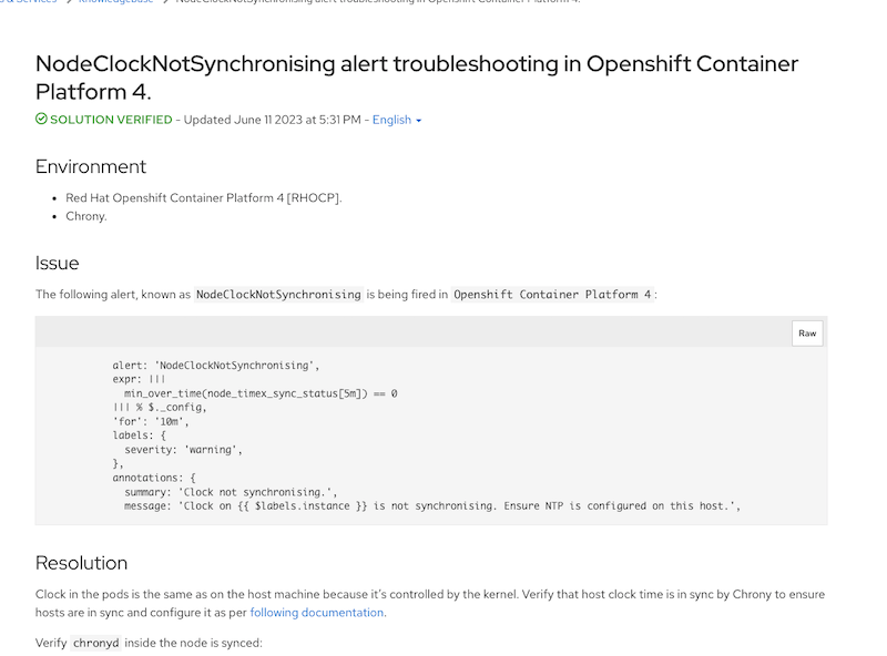 NodeClockNotSynchronising alert troubleshooting in Openshift 4 Rex's