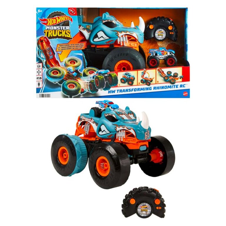 Hot Wheels Monster Trucks Transforming Rhinomite RC Launcher TTPM