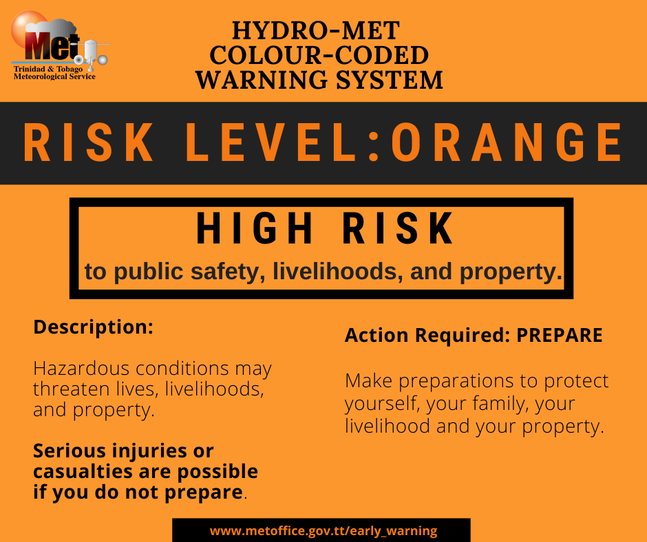 Adverse Weather Alert Upgraded To Orange Level For Trinidad Trinidad