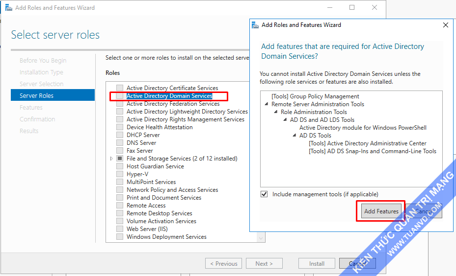 Install Active Directory trên Windows Server 2016