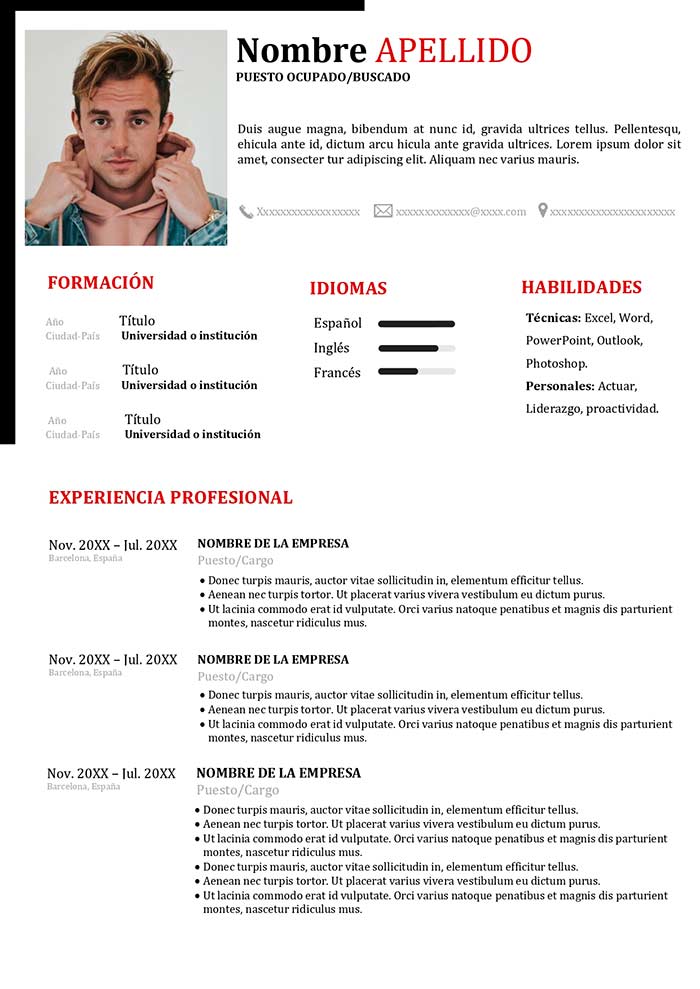 ᐉ Ejemplo de Currículum actor Plantilla + Guía
