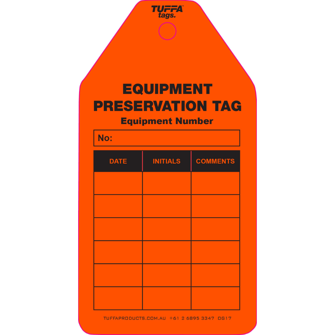 Equipment Preservation Tags (packs of 100) TUFFA Products