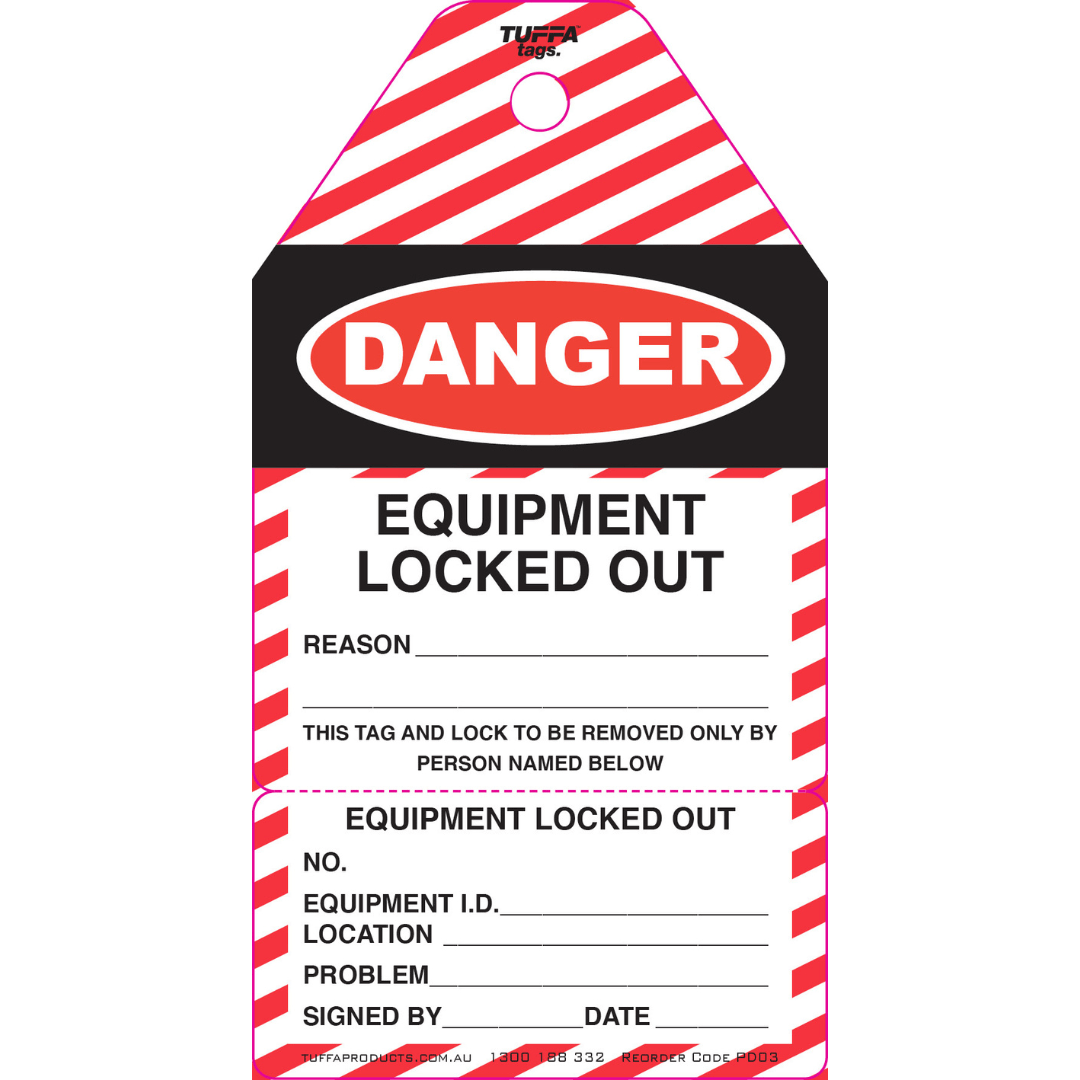 Danger Equipment Locked Out Tags With Tear Off Section (packs of 100