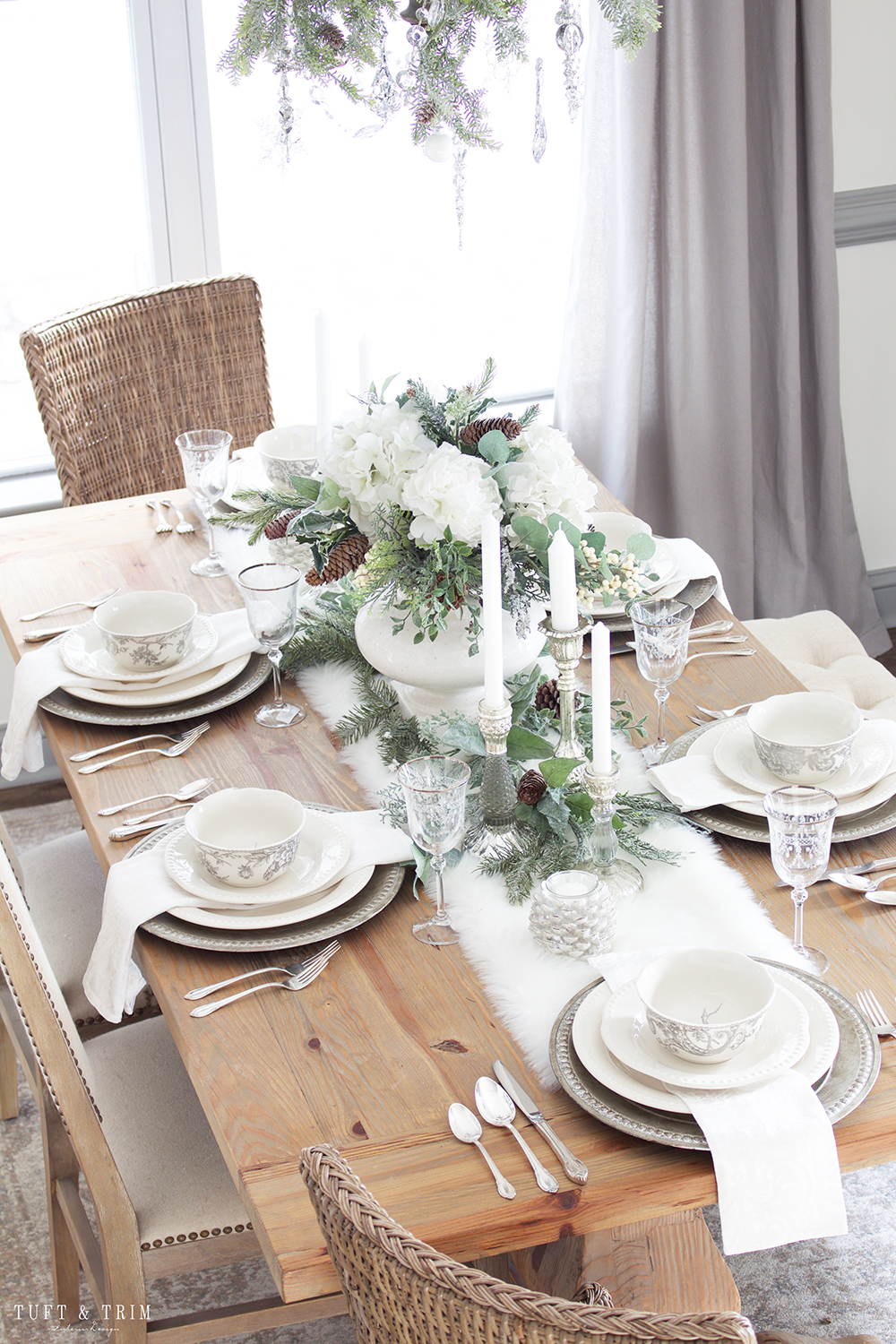 Holiday Tour Part 2 An Elegant White Christmas Tablescape Tuft & Trim