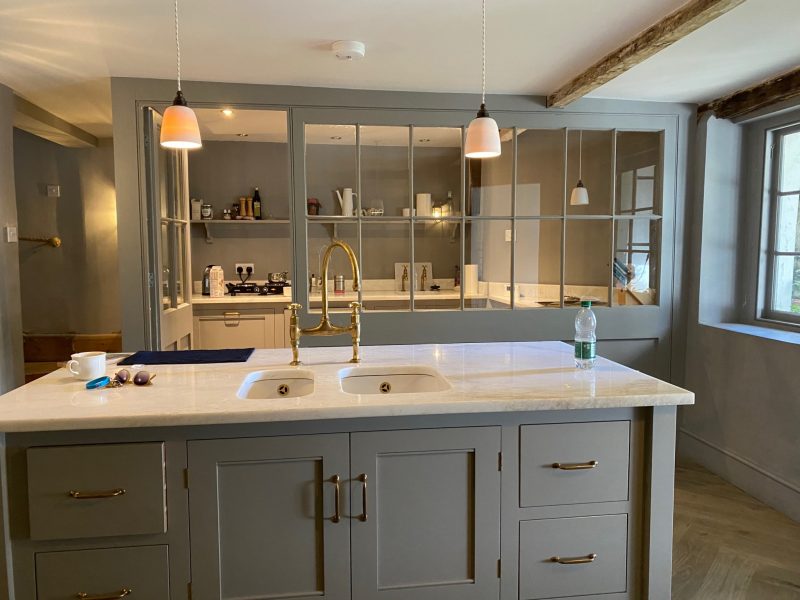 Bespoke Painted Kitchen With Island, Breakfast Bar, Marble Worktops and