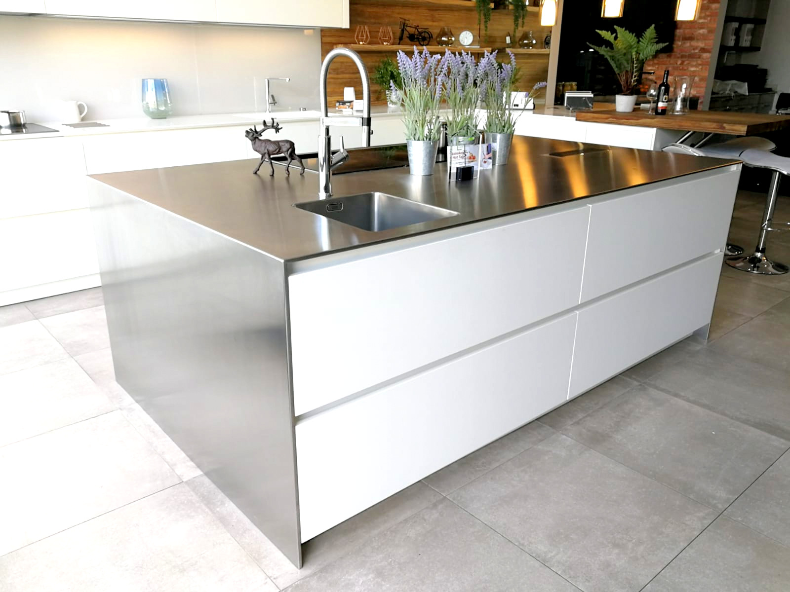 Ex Display Island with Stainless Worktops The Used Kitchen Company