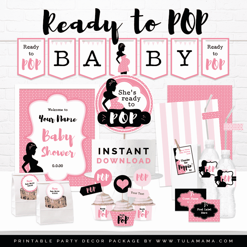 Ready To Pop Baby Shower Printables (Pink) Tulamama