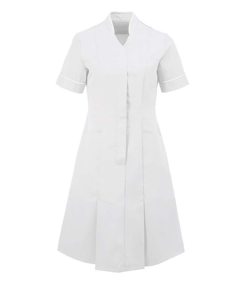 Mandarin Collar Dress (White with White Trim) NF51 buy now at