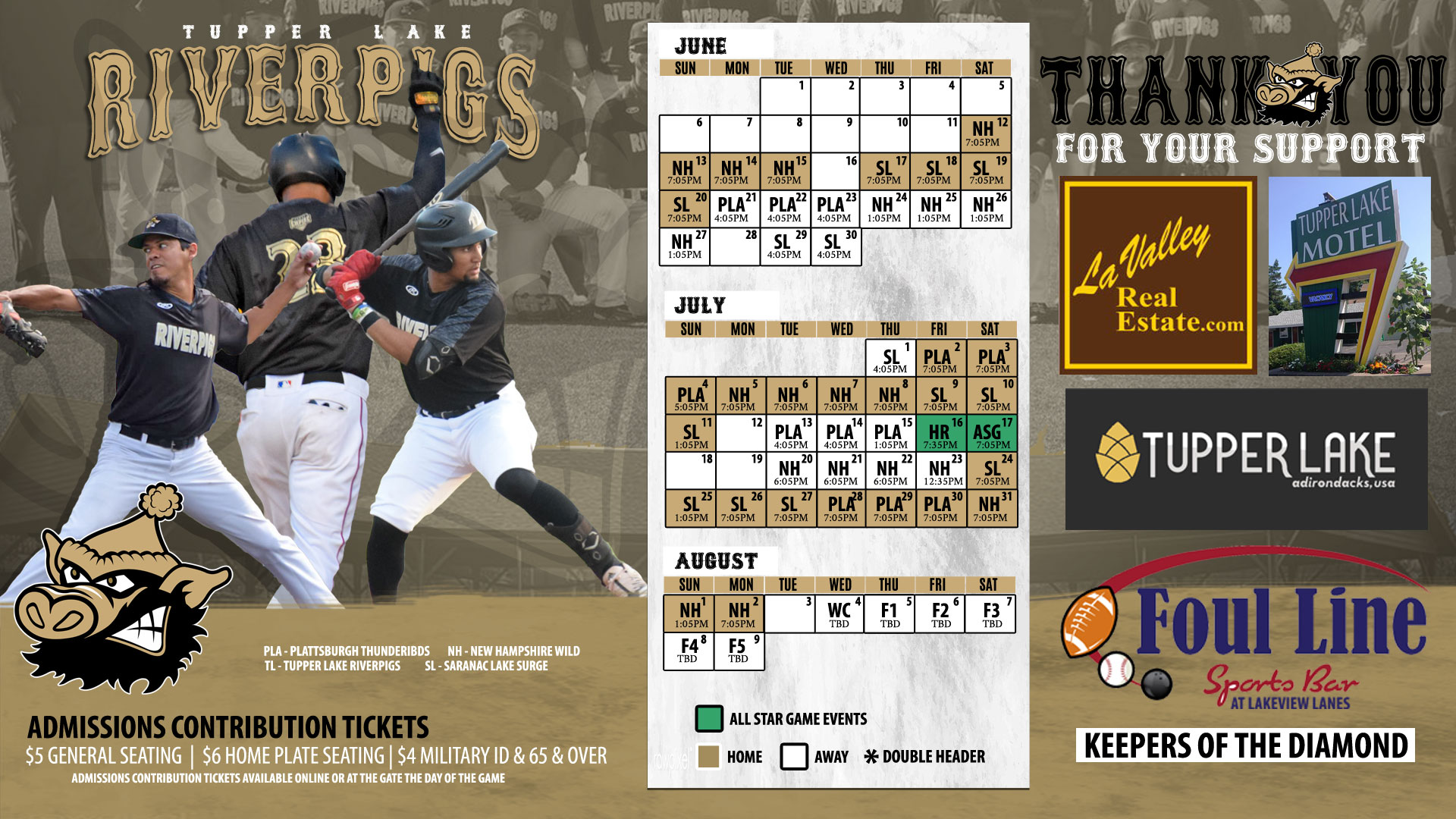 2021 Schedule Tupper Lake Riverpigs