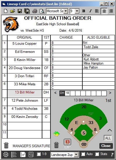 Baseball Field Depth Chart Template - Ponasa