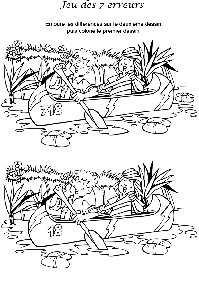Jeu des 7 erreurs à imprimer le canoé