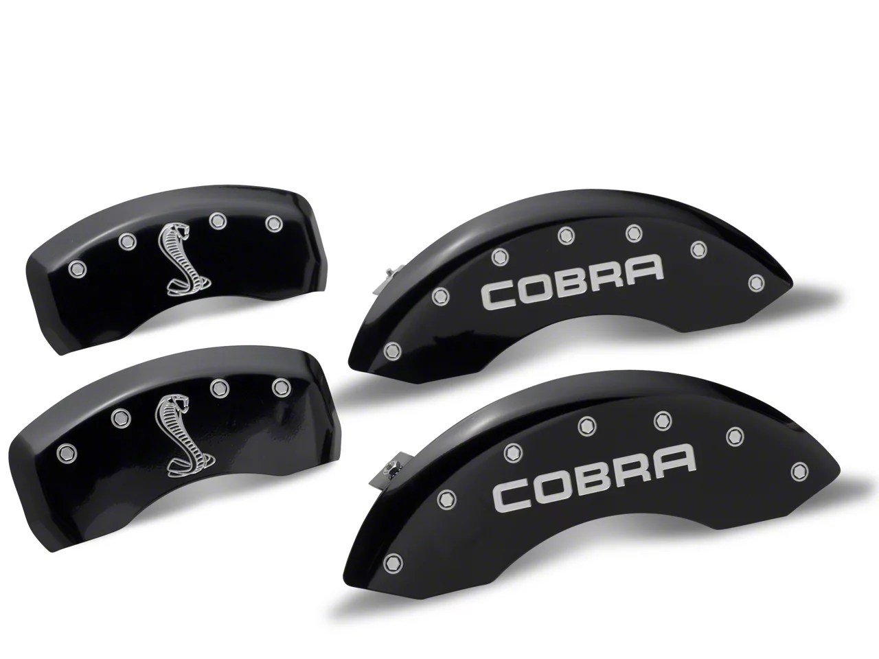 MGP Mustang Black Caliper Covers with Cobra Logo; Front and Rear