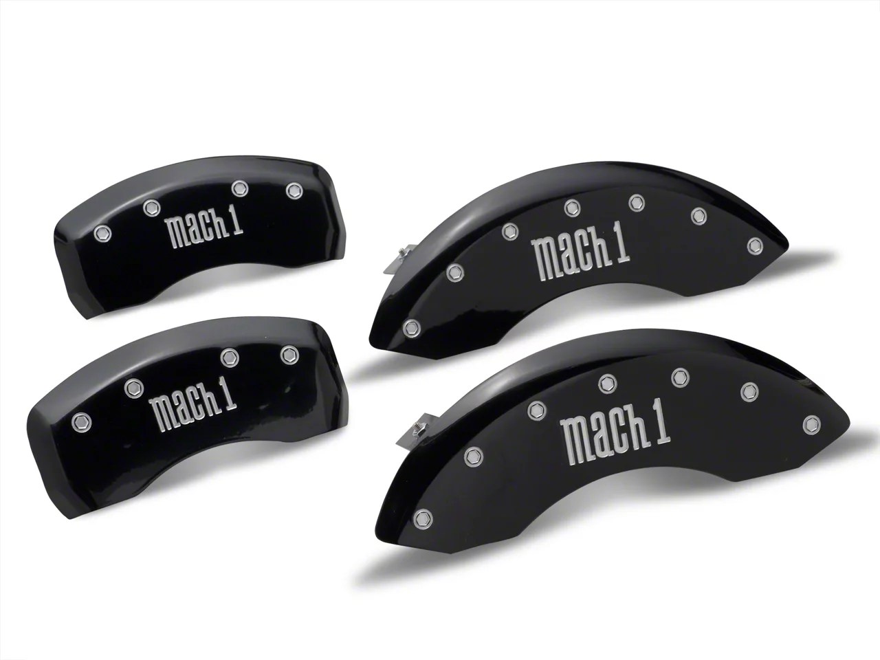 MGP Mustang Black Caliper Covers with Mach 1 Logo; Front and Rear 10017SMCHBK (0304 Mustang