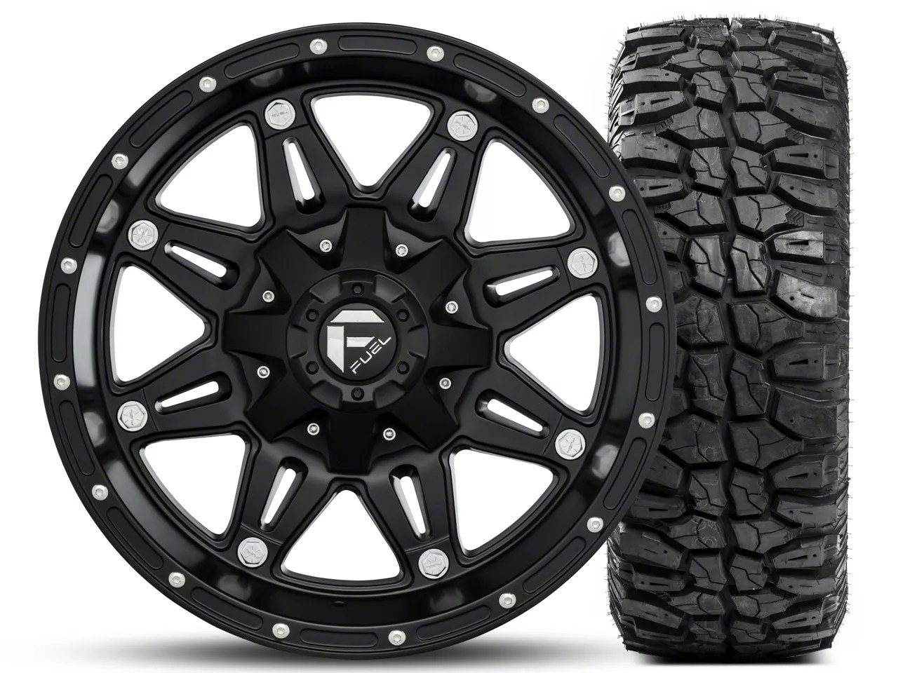 Fuel Wheels Wrangler Hostage Matte Black 17x9 and Mudclaw M/T LT265