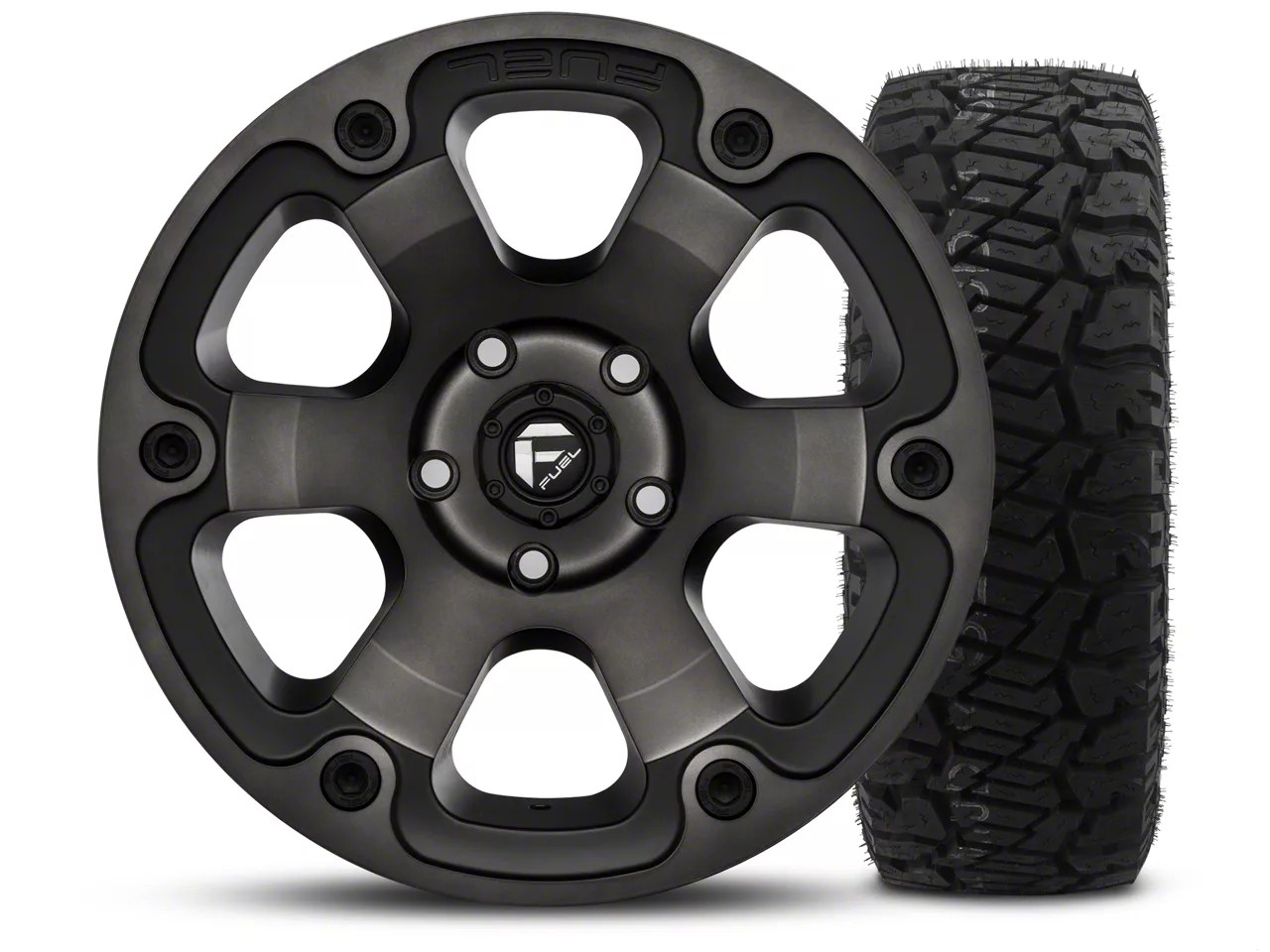 Fuel Wheels Jeep Wrangler Beast Black Machined 17x9 Wheel and Dick