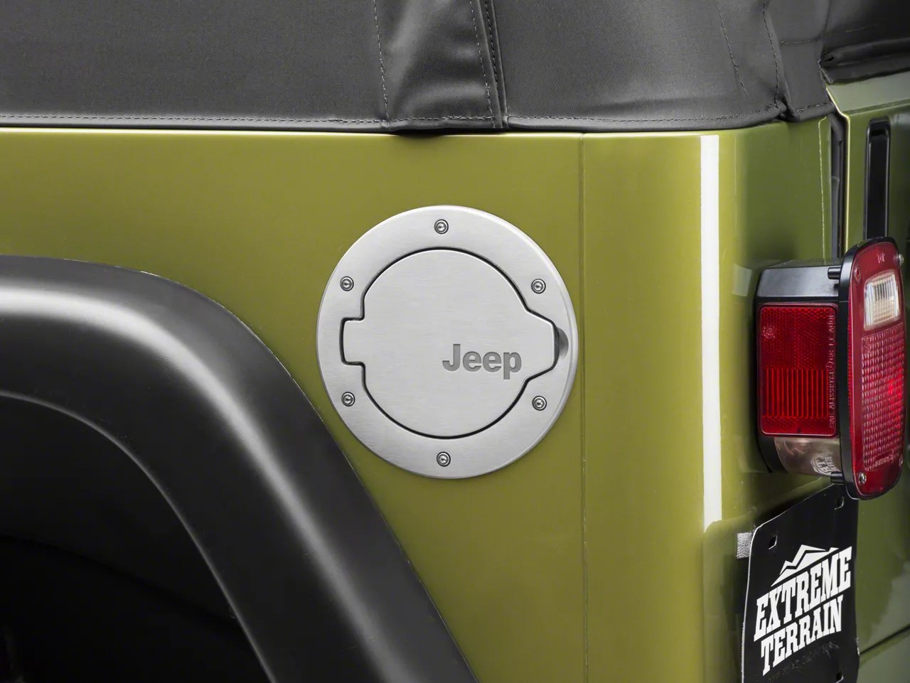 Mopar Jeep Wrangler Brushed Aluminum Fuel Door w/ Jeep Logo 82209292