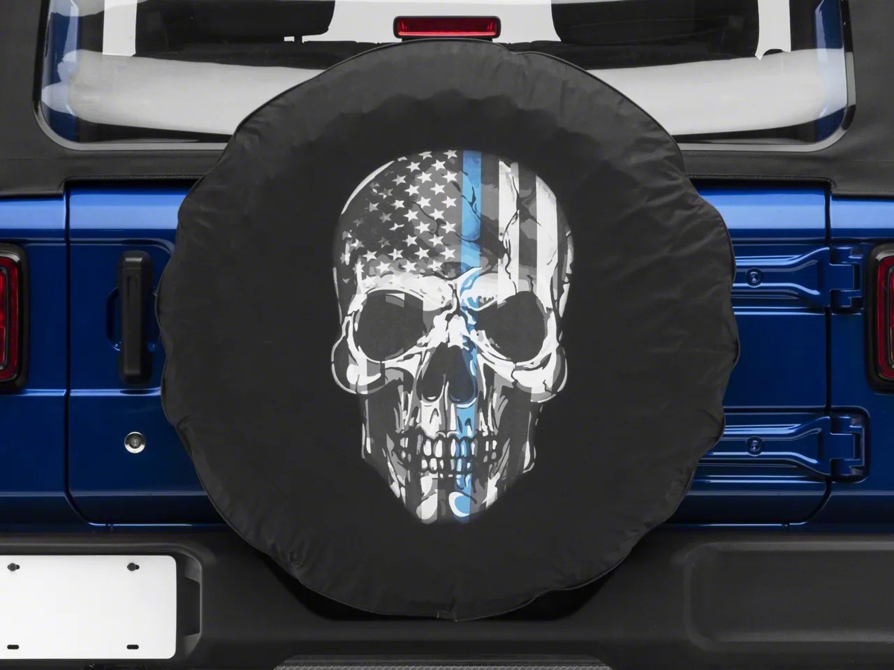 Jeep Wrangler Police Thin Blue Line Skull Spare Tire Cover (8720 Jeep
