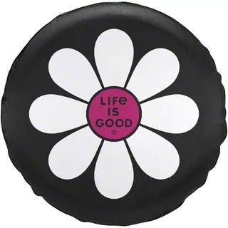 Life is Good Jeep Wrangler Simple Daisy Spare Tire Cover Night Black