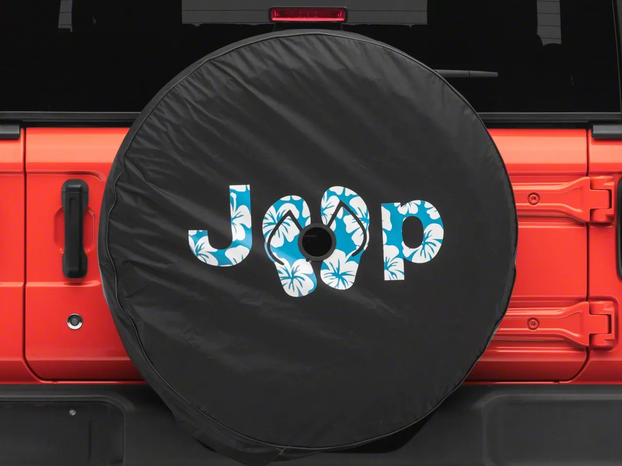 Jeep Wrangler Jeep Aloha Sandals Spare Tire Cover with Camera Port; Black (1824 Jeep Wrangler