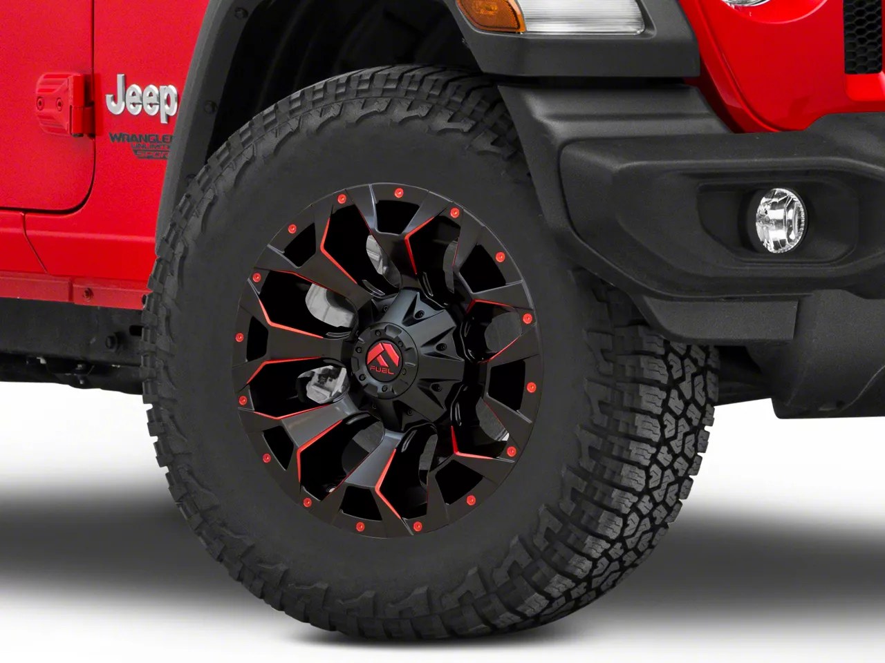 Fuel Wheels Jeep Wrangler Assault Matte Black Red Milled Wheel; 18x9