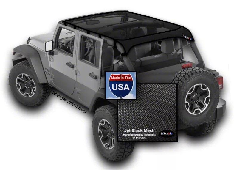 JTopsUSA Jeep Wrangler Safari Top Mesh Sunshade; Jet Black HJX924 (0718 Jeep Wrangler JK 4Door
