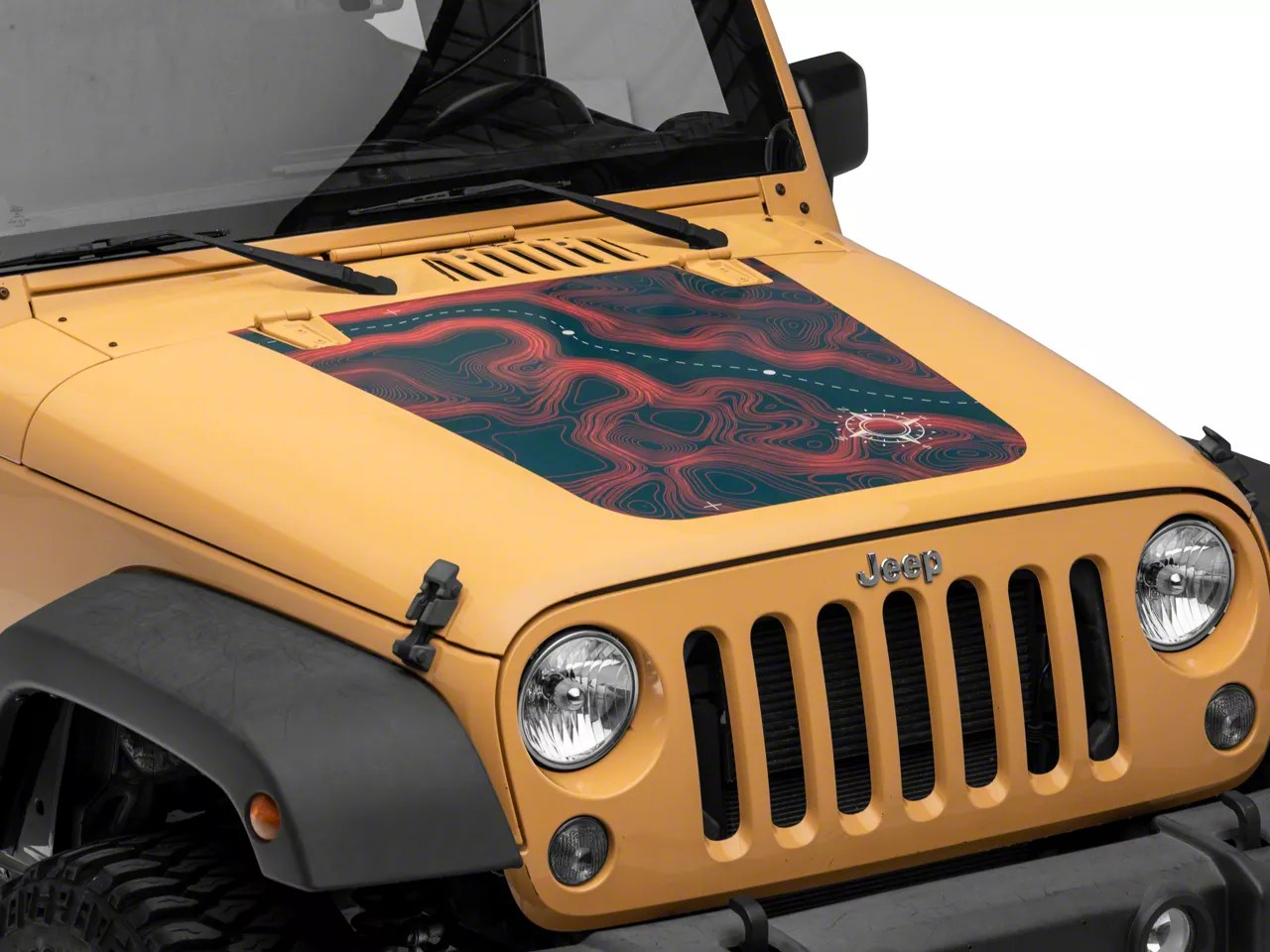 SEC10 Jeep Wrangler Topographical Hood Decal; Red J167619 (0718 Jeep