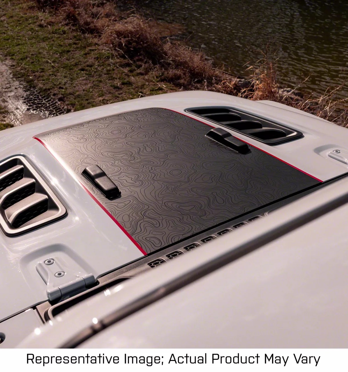 Jeep Gladiator Topographic Map Hood Graphic; Black with Red Outline (20