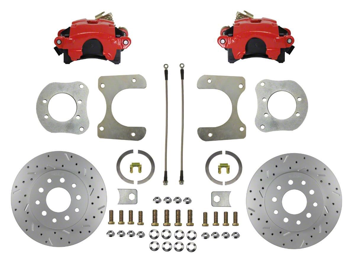 LEED Brakes Jeep Cherokee Rear Disc Brake Conversion Kit with MaxGrip XDS Rotors; Red Calipers