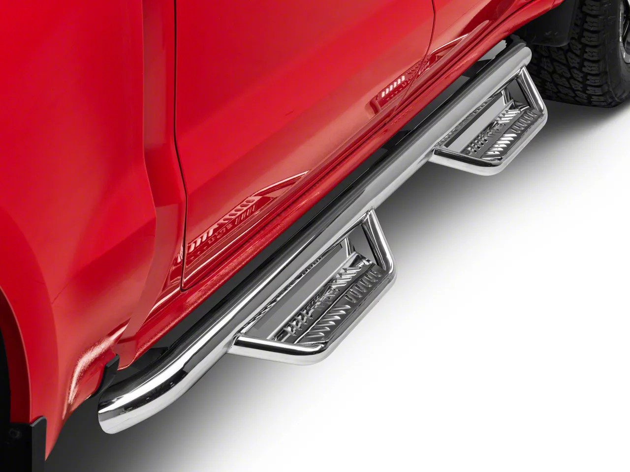 NFab Silverado 1500 Cab Length Podium Nerf Side Step Bars; Polished
