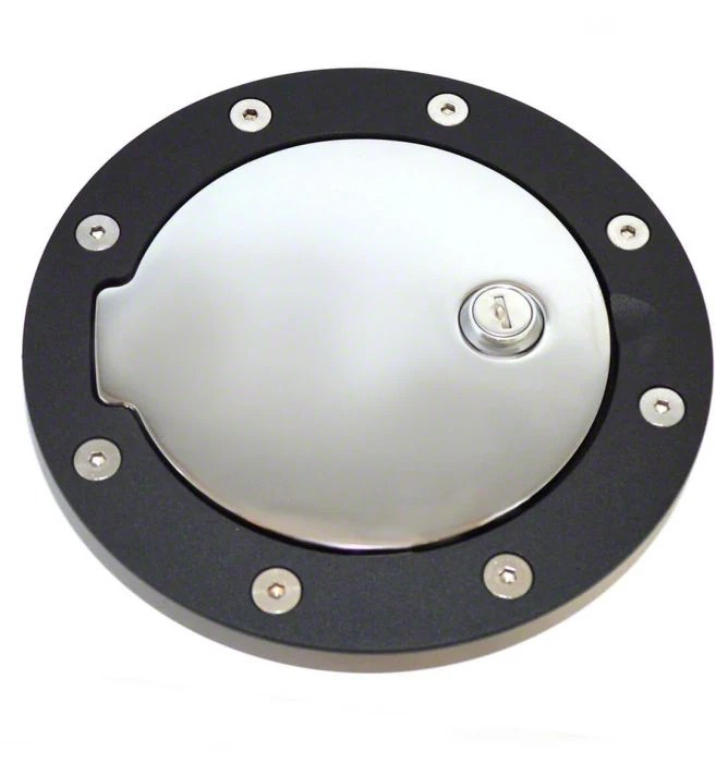 Silverado 1500 Race Style Billet Locking Fuel Door; Flat Black and