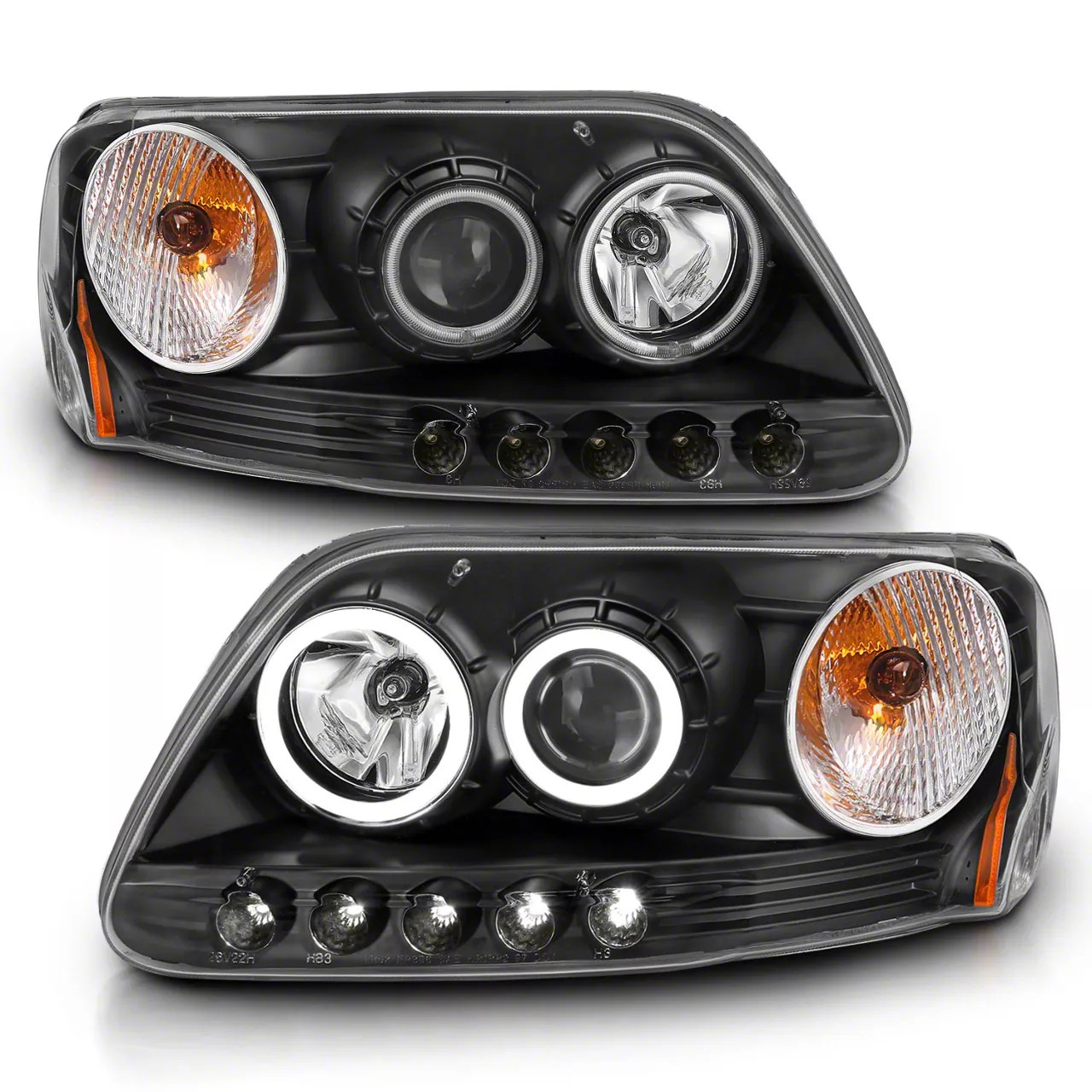 Raxiom F150 Super White LED Halo Projector Headlights; Black T542826